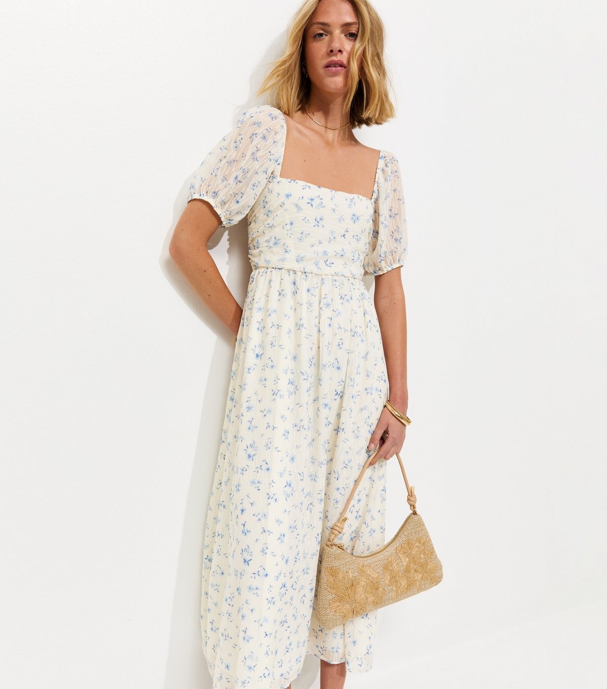 New Look Women's Cream Ditsy Floral Tie Back Milkmaid Midi Dress New Look - 4