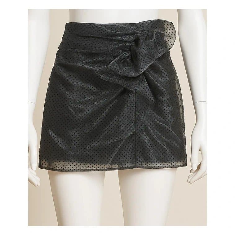 Topshop Topshop Black Tulle Polka Dot Chiffon Overlay Mini Skirt Lined Back Zip Side Frill Elegant UK 10