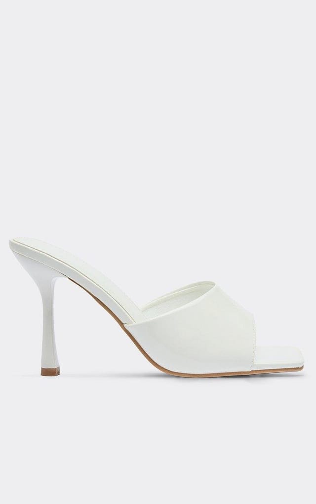 EGO Larson Square Peep Toe Heeled Mule In White Patent, Women's Size UK 3 - 2
