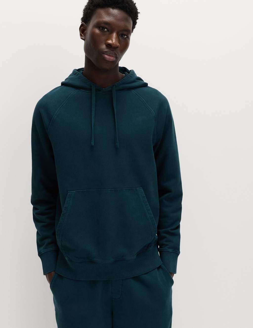 Marks & Spencer M&S Pure Cotton Garment Dyed Hoodie Dark Petrol