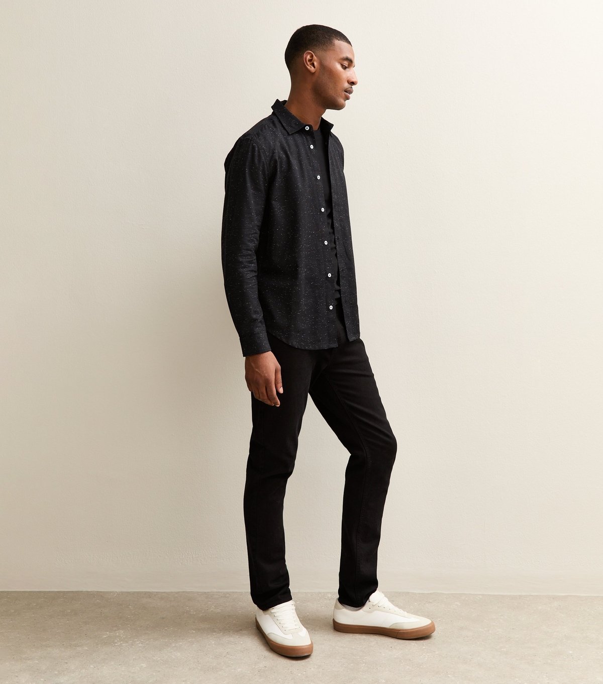 New Look Men's Black Speckled Regular Long Sleeve Shirt New Look - 3