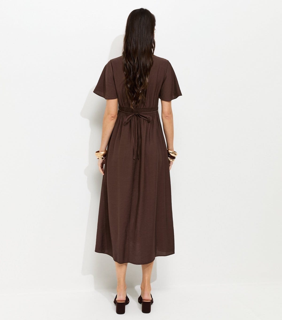 New Look Women's Brown Frill Sleeve V Neck Midi Dress New Look - 4