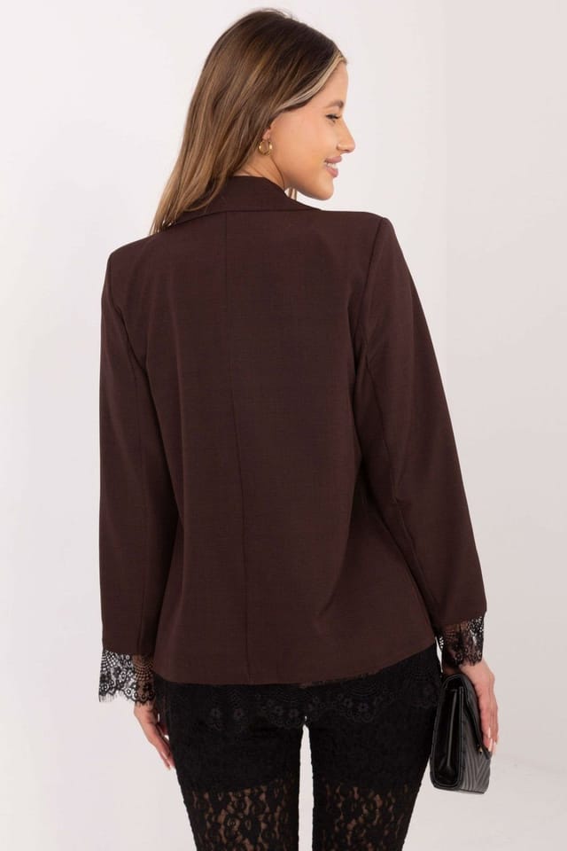 Love Lace Love Lace Women's Classic Lace Trim Blazer with Single Button in Brown - 3