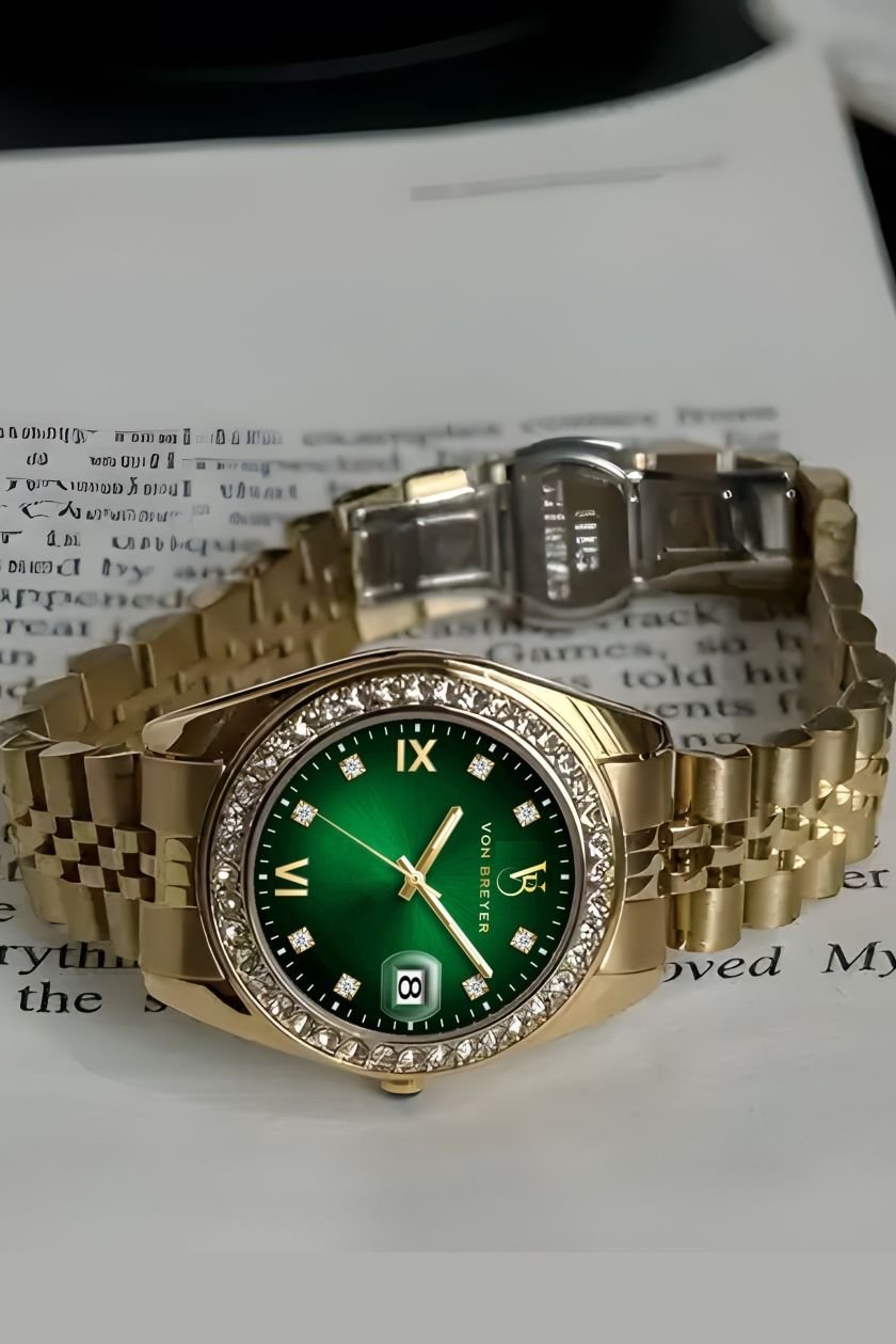 VON BREYER VON BREYER Women's Women's Watches Eterna Diamond Set Case & a Silver & Gold Bracelet in Dark Green - 2