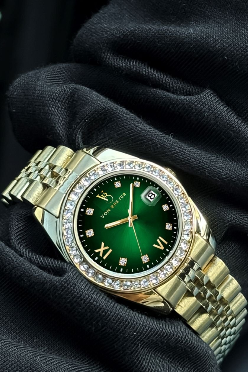 VON BREYER VON BREYER Women's Women's Watches Eterna Diamond Set Case & a Silver & Gold Bracelet in Dark Green - 3