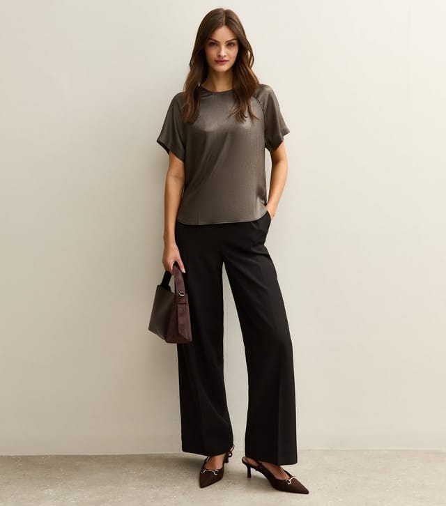 New Look Women's Tall Gunmetal Satin Short Sleeve Top New Look - 2