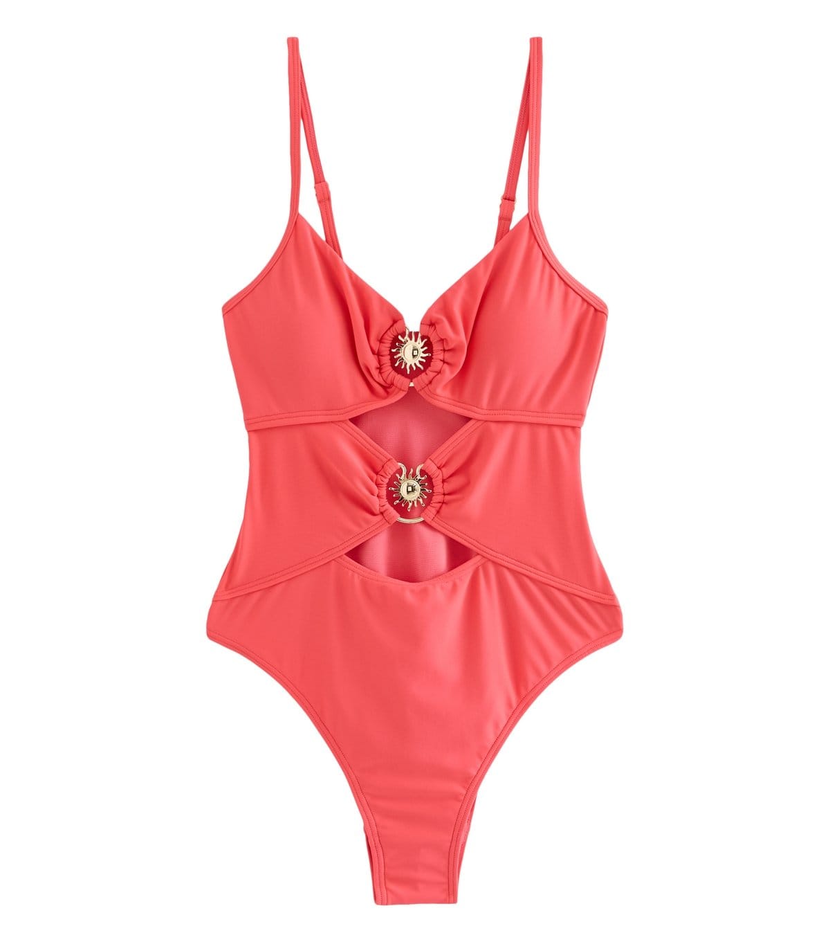 New Look Women's Coral Tummy Control Sunburst Ring Cutout Swimsuit New Look - 1