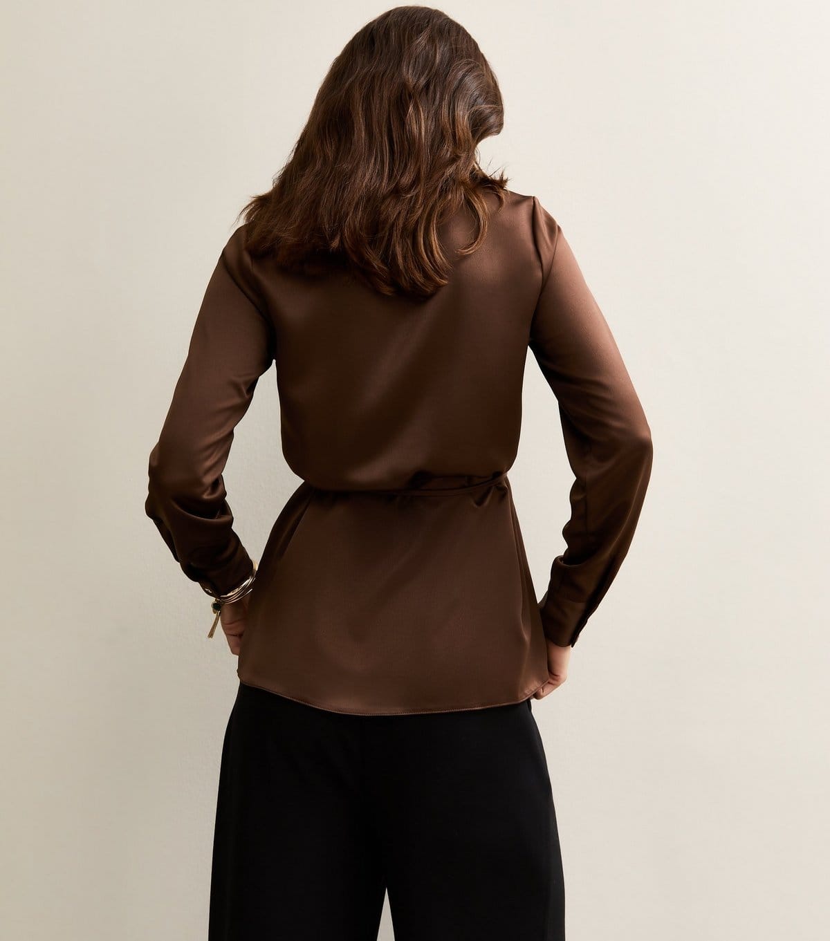 New Look Women's Tall Brown Satin Skinny Belted Shirt New Look - 4