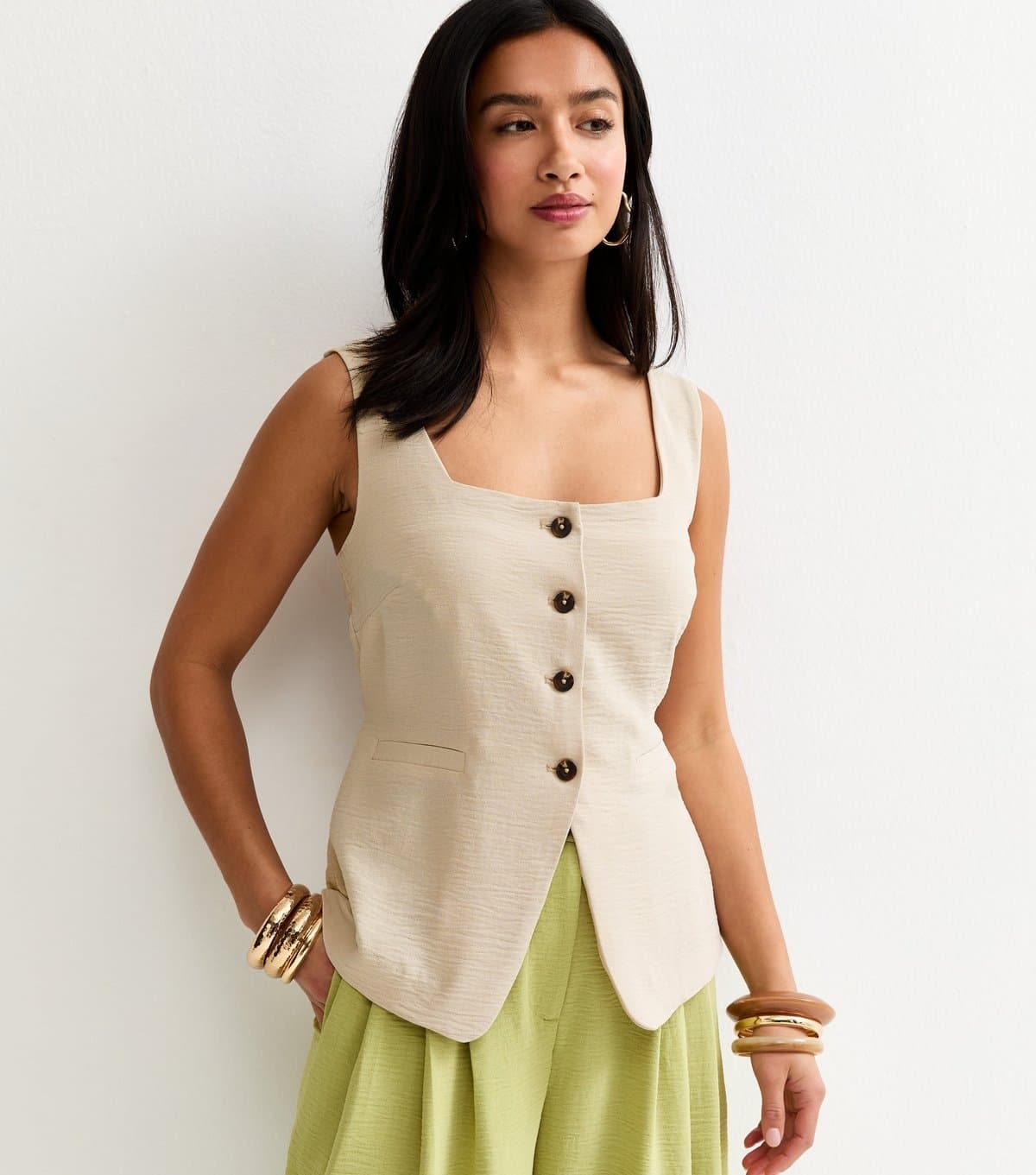 New Look Women's Petite Stone Square Neck Waistcoat New Look