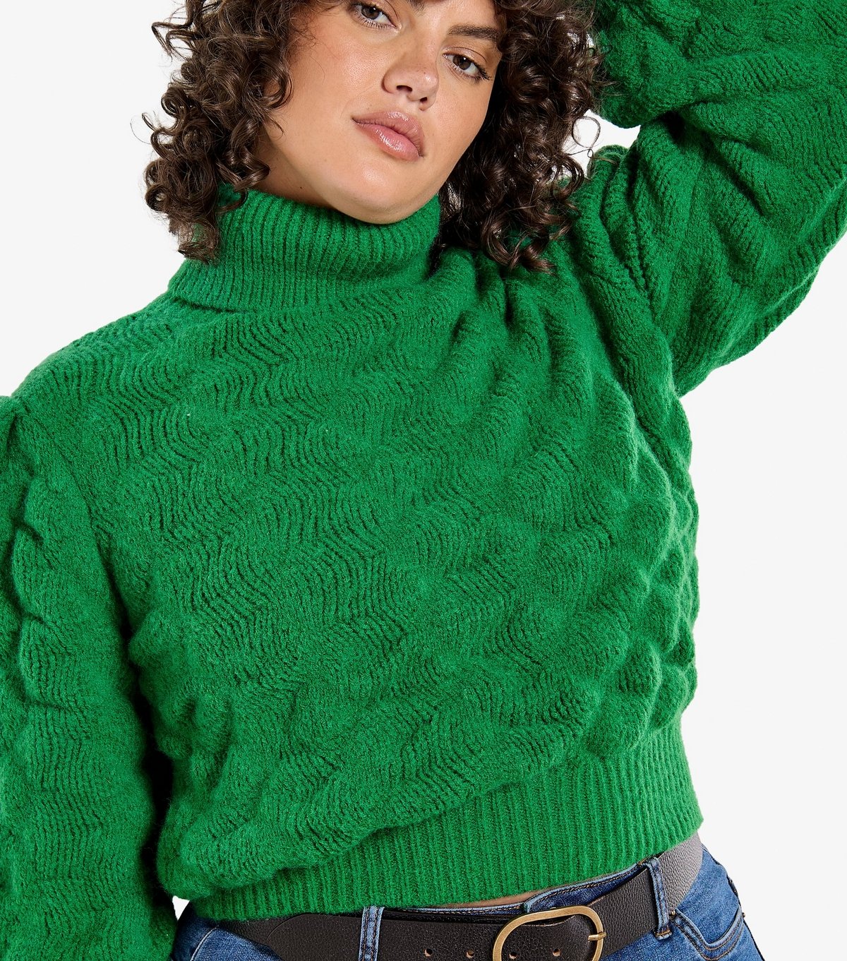 Apricot Women's Plus Size Green Bubble Knit Jumper Curves Apricot New Look - 3