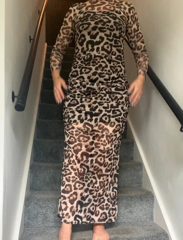 AX Paris Leopard print mesh ruffle side dress with slip insert