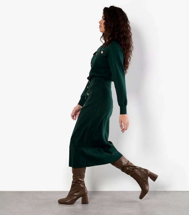 Apricot Women's Dark Green Buttoned Knit Midi Skirt Apricot New Look - 2