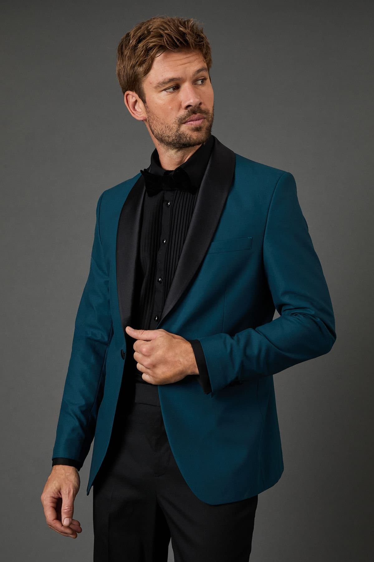 Burton Burton Men's Teal Shawl Collar Slim Fit Tuxedo Jacket