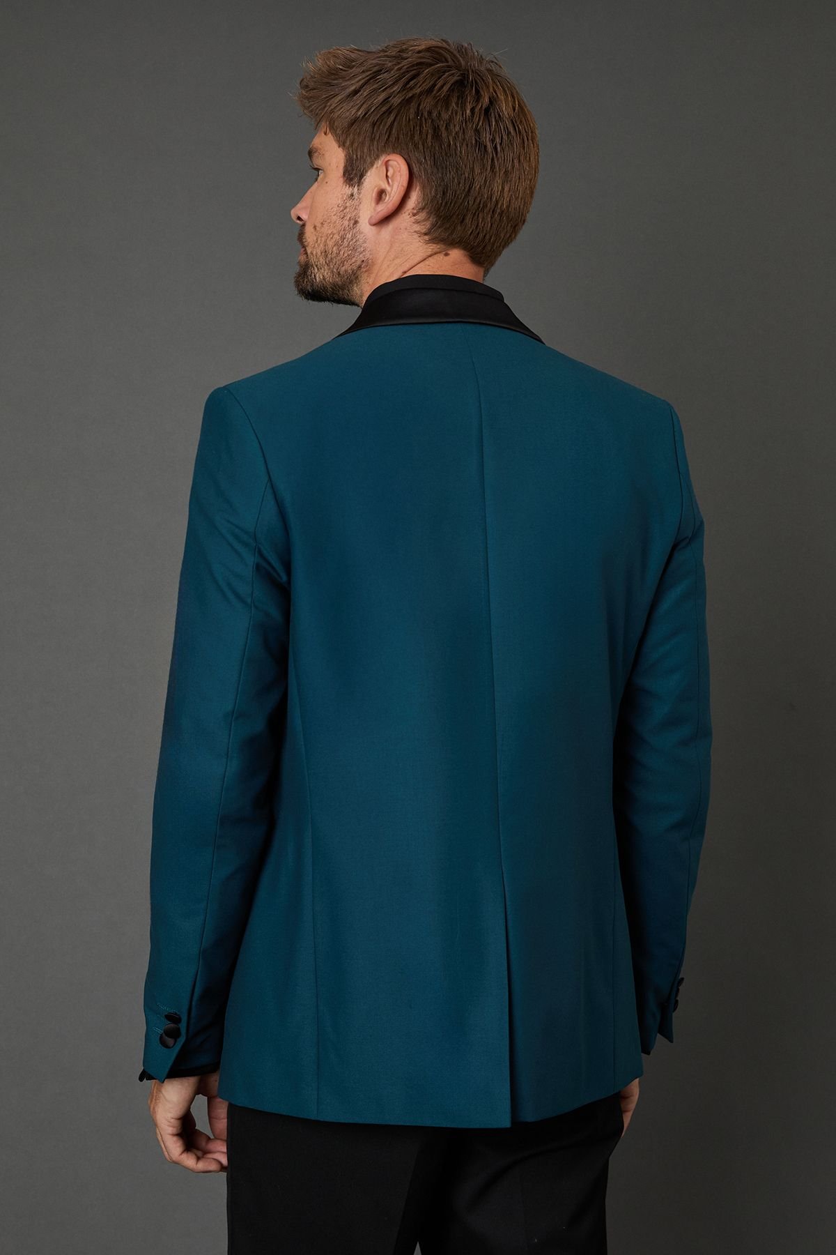 Burton Burton Men's Teal Shawl Collar Slim Fit Tuxedo Jacket - 3