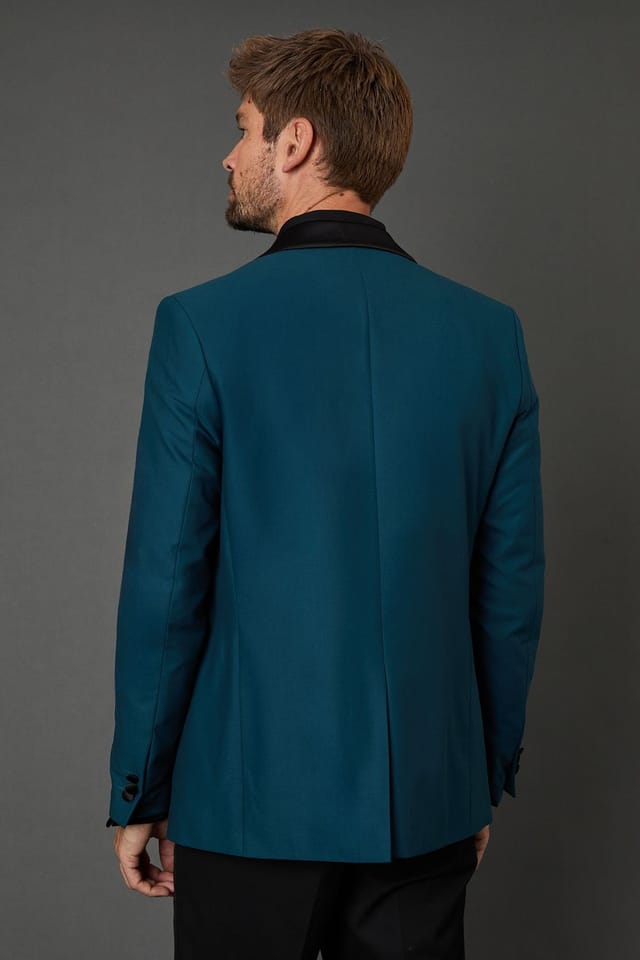 Burton Burton Men's Teal Shawl Collar Slim Fit Tuxedo Jacket - 3