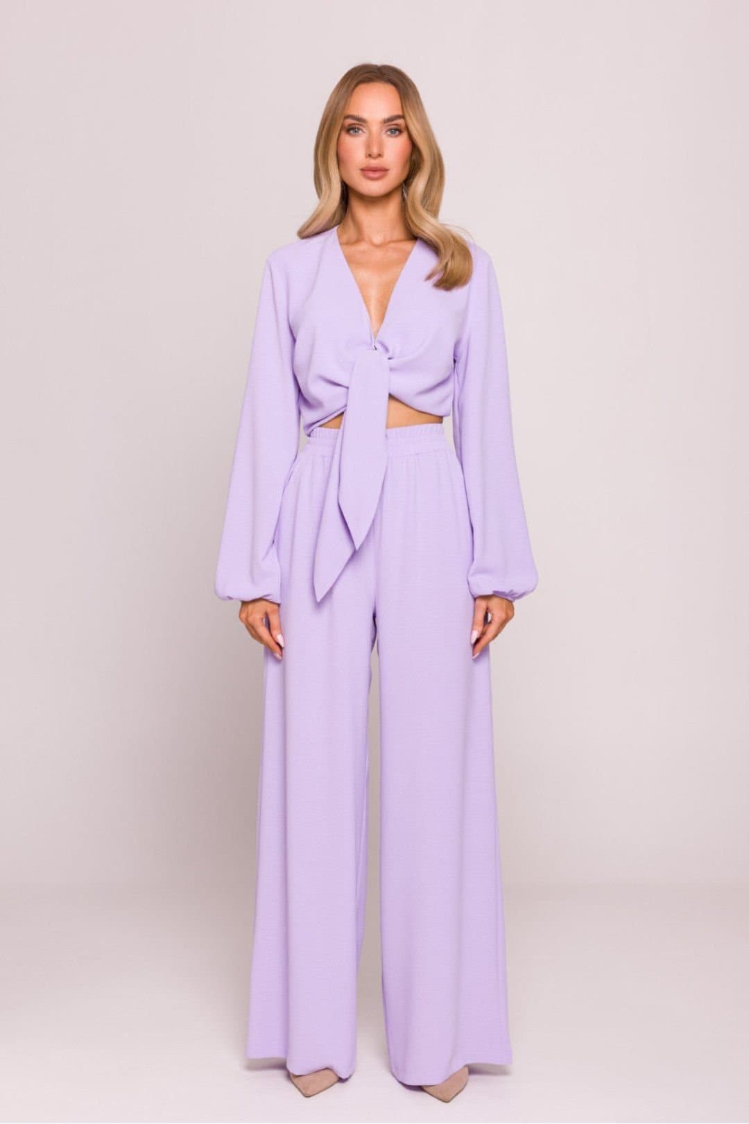 Love Lace Love Lace Women's Matte Crepe Wide Leg Elastic Waist Trousers in Violet