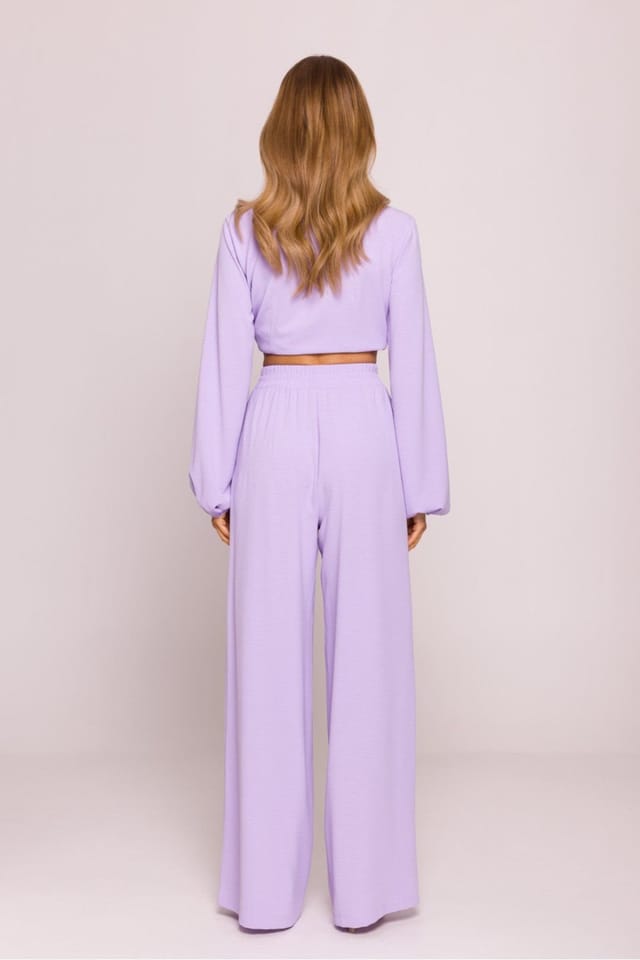 Love Lace Love Lace Women's Matte Crepe Wide Leg Elastic Waist Trousers in Violet - 2