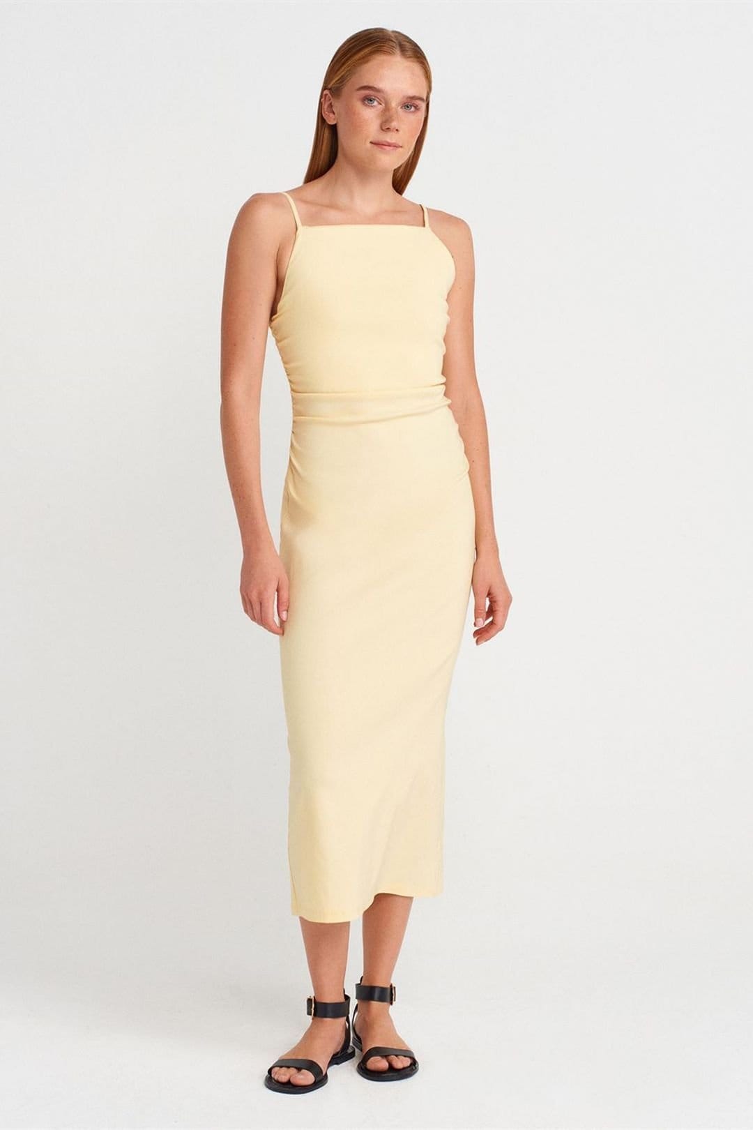 Dilvin Dilvin Women's Sleeveless Bodycon Midi Dress in Lemon - 4