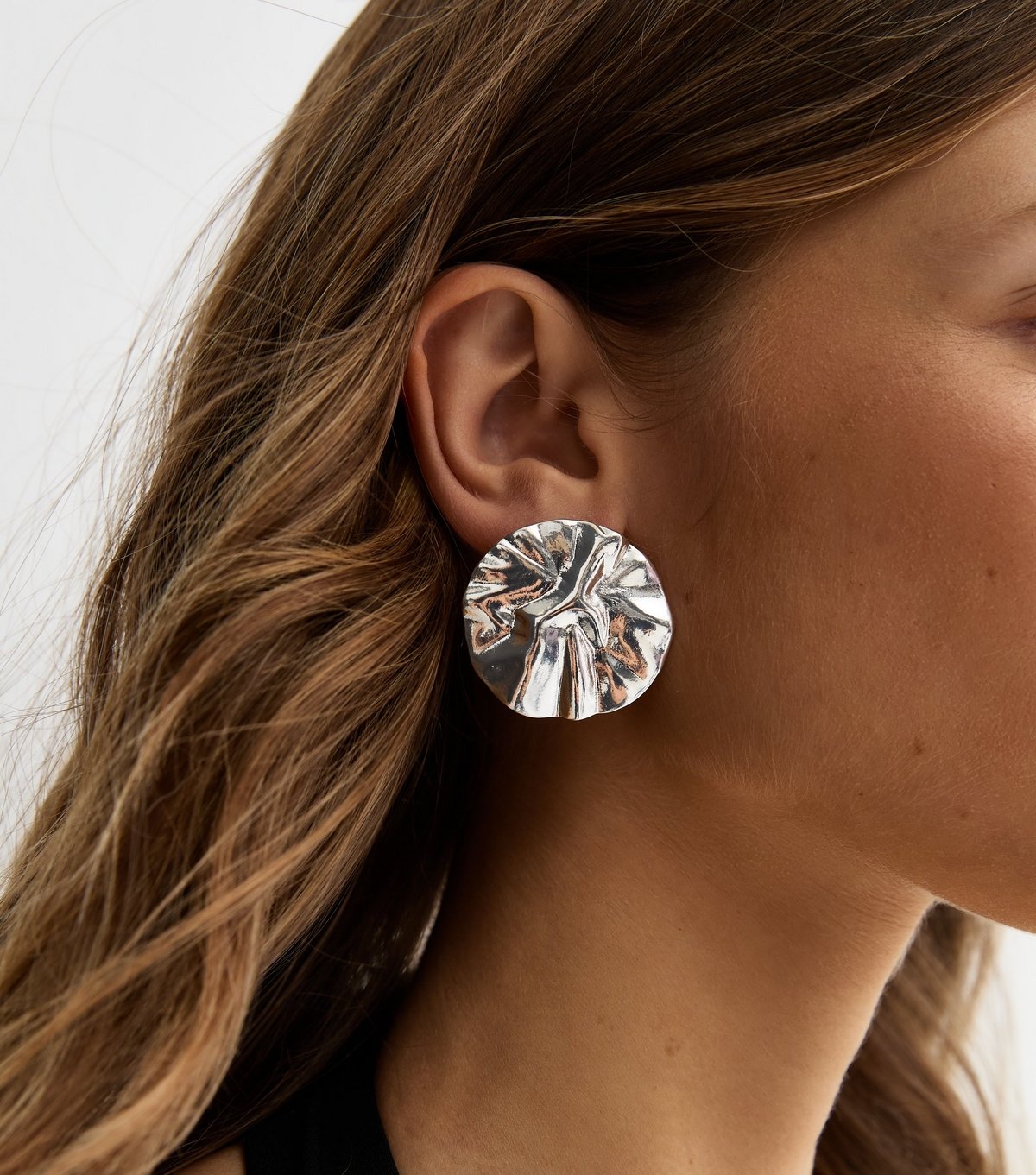 New Look Silver Tone Large Beaten Circle Stud Earrings New Look - 1