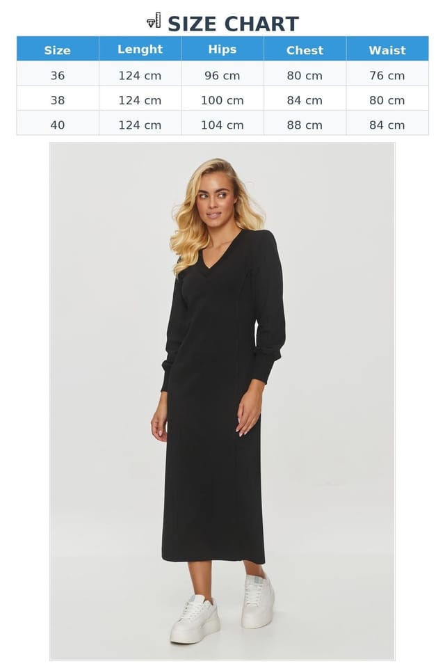 Love Lace Love Lace Women's Elegant V Neck Midi Sweatshirt Dress with Slit in Black - 3