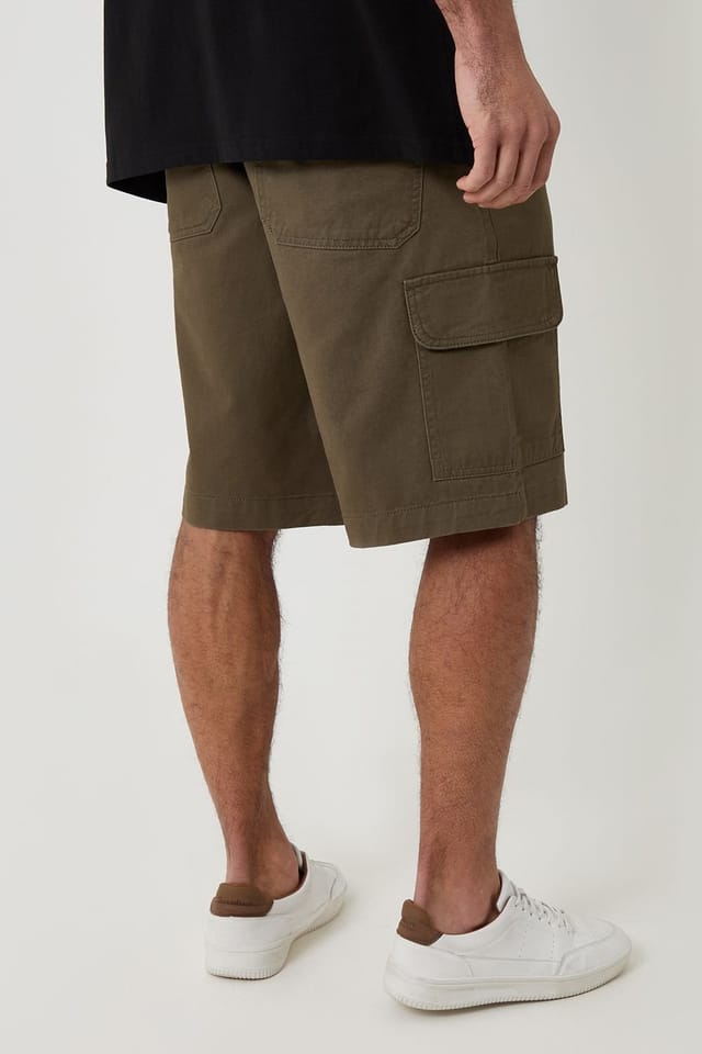 Threadbare threadbare Men's Baggy Fit Cotton Cargo Shorts in Khaki - 2