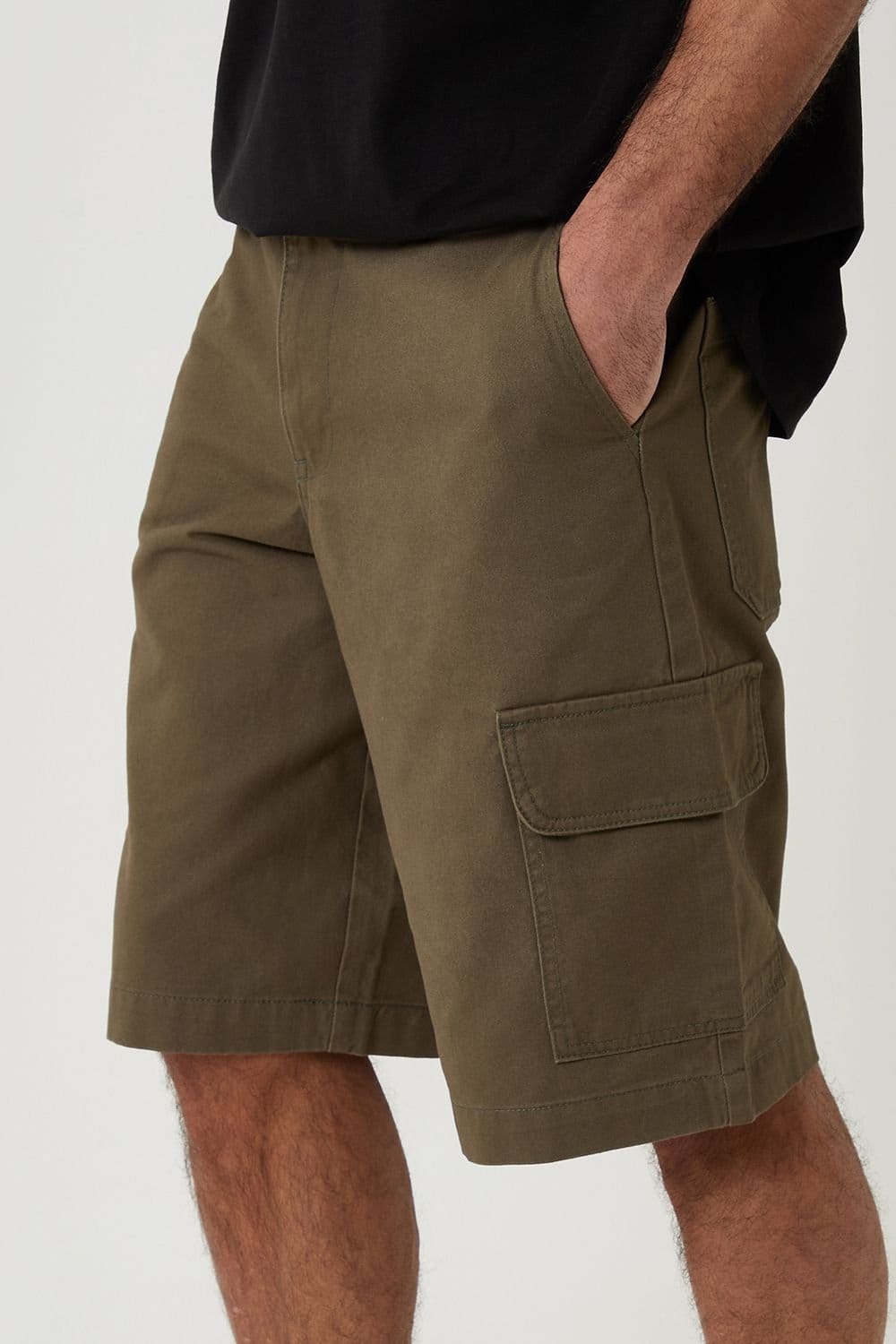 Threadbare threadbare Men's Baggy Fit Cotton Cargo Shorts in Khaki - 4