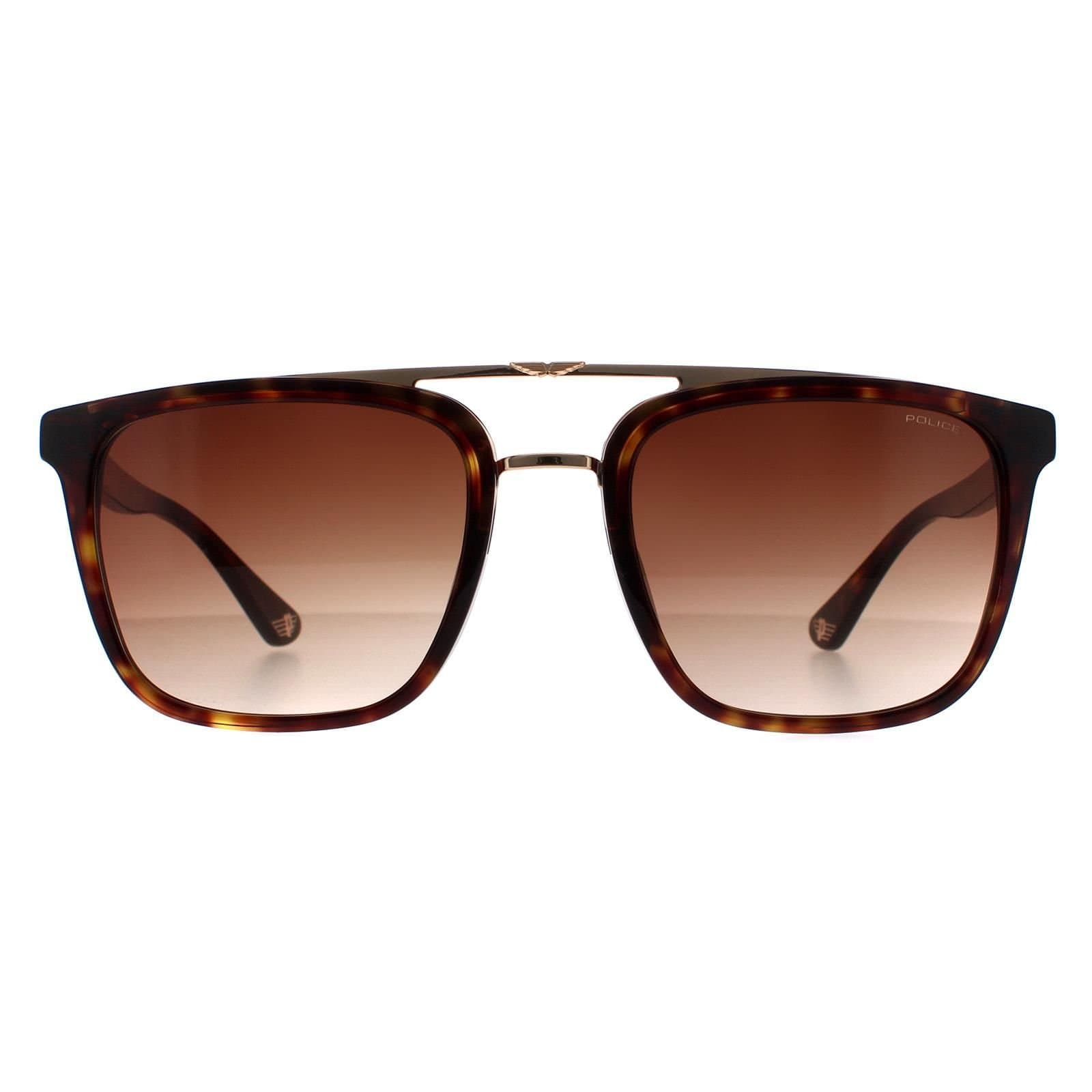 Police Police Men's Square Havana & Gold Brown Gradient SPLB41 Origins 35 Sunglasses