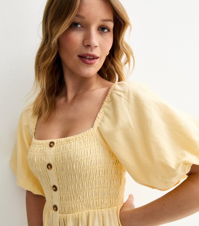 New Look Women's Light Yellow Faux Button Milkmaid Midi Dress New Look - 2