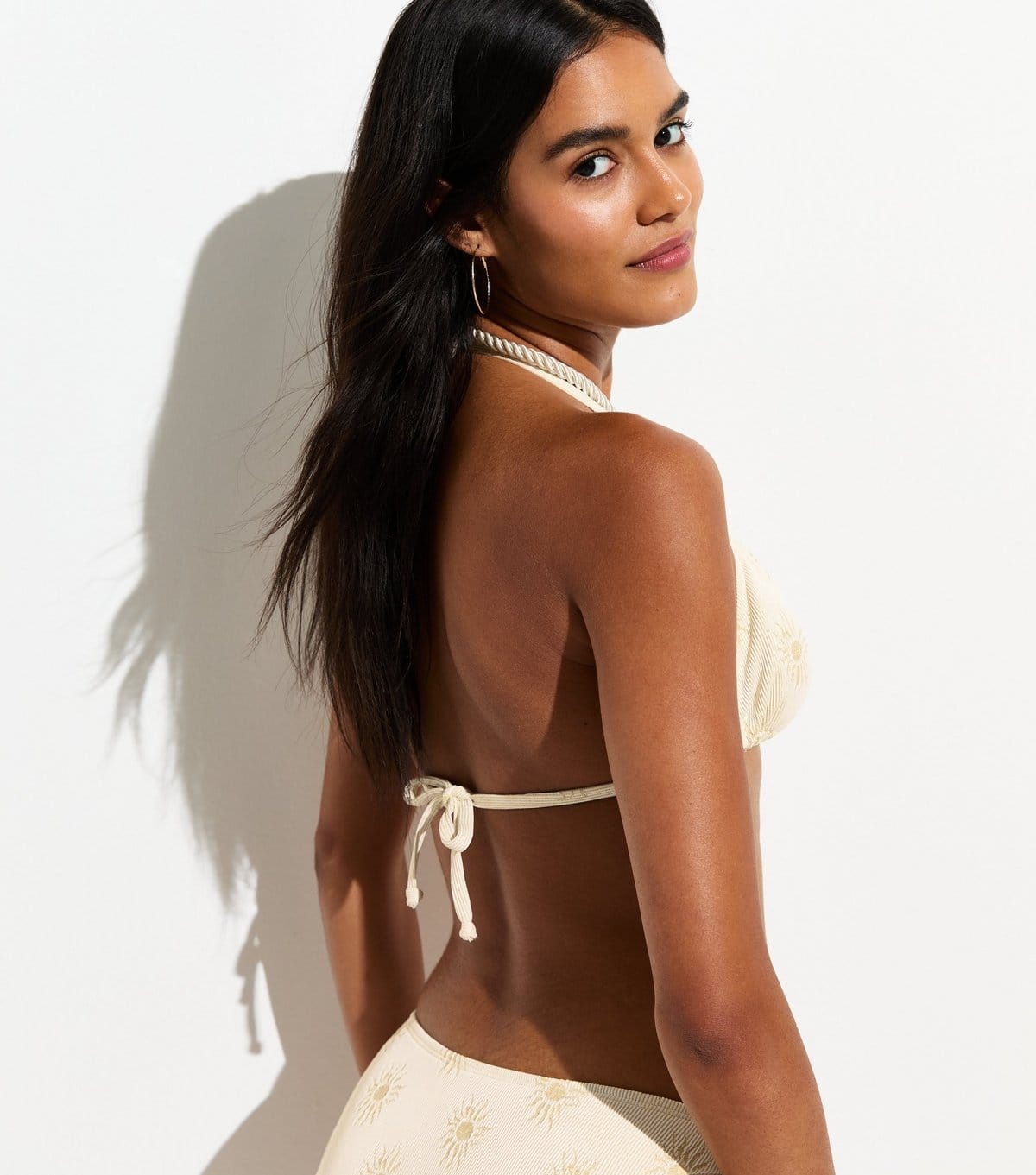 New Look Women's Cream Sun Jacquard Triangle Bikini Top New Look - 4