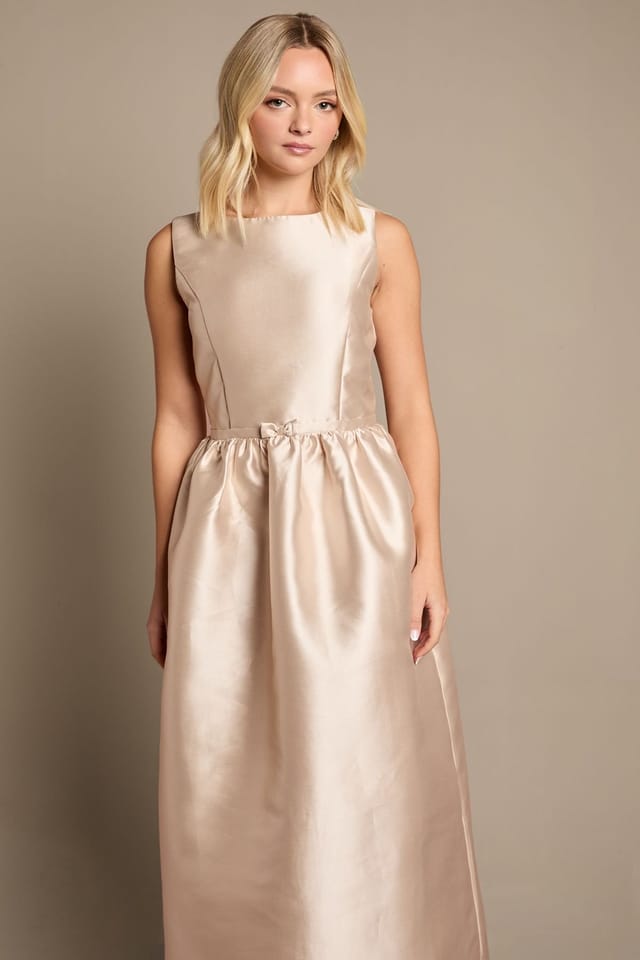 Coast Coast Women's Teen Twill Bow Maxi Bridesmaid Dress in Champagne - 2