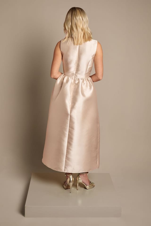 Coast Coast Women's Teen Twill Bow Maxi Bridesmaid Dress in Champagne - 3