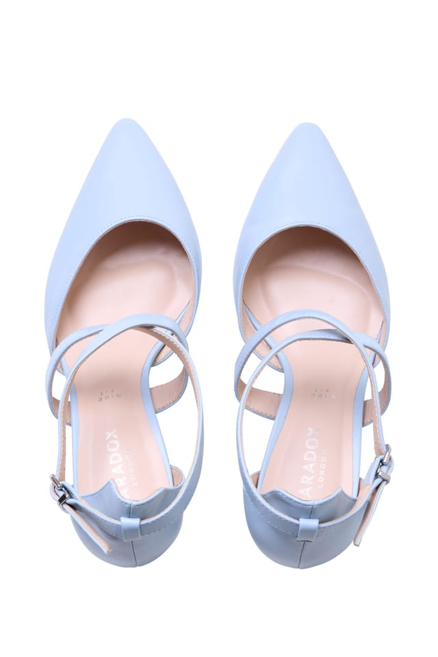 Paradox London Paradox London Women's 'Ffion' Wide Fit Mid Block Heel Cross Strap Court Shoe in Baby Blue - 3
