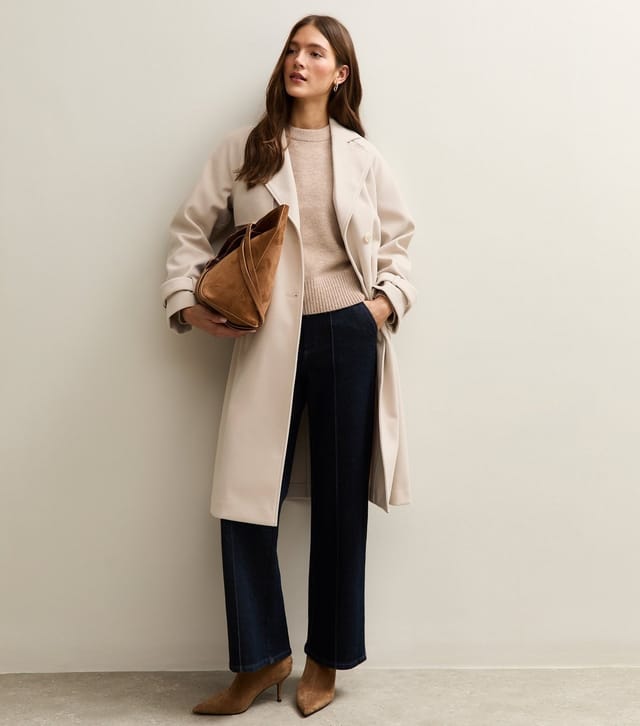 New Look Women's Off White Brushed Double Breasted Trench Coat New Look - 3