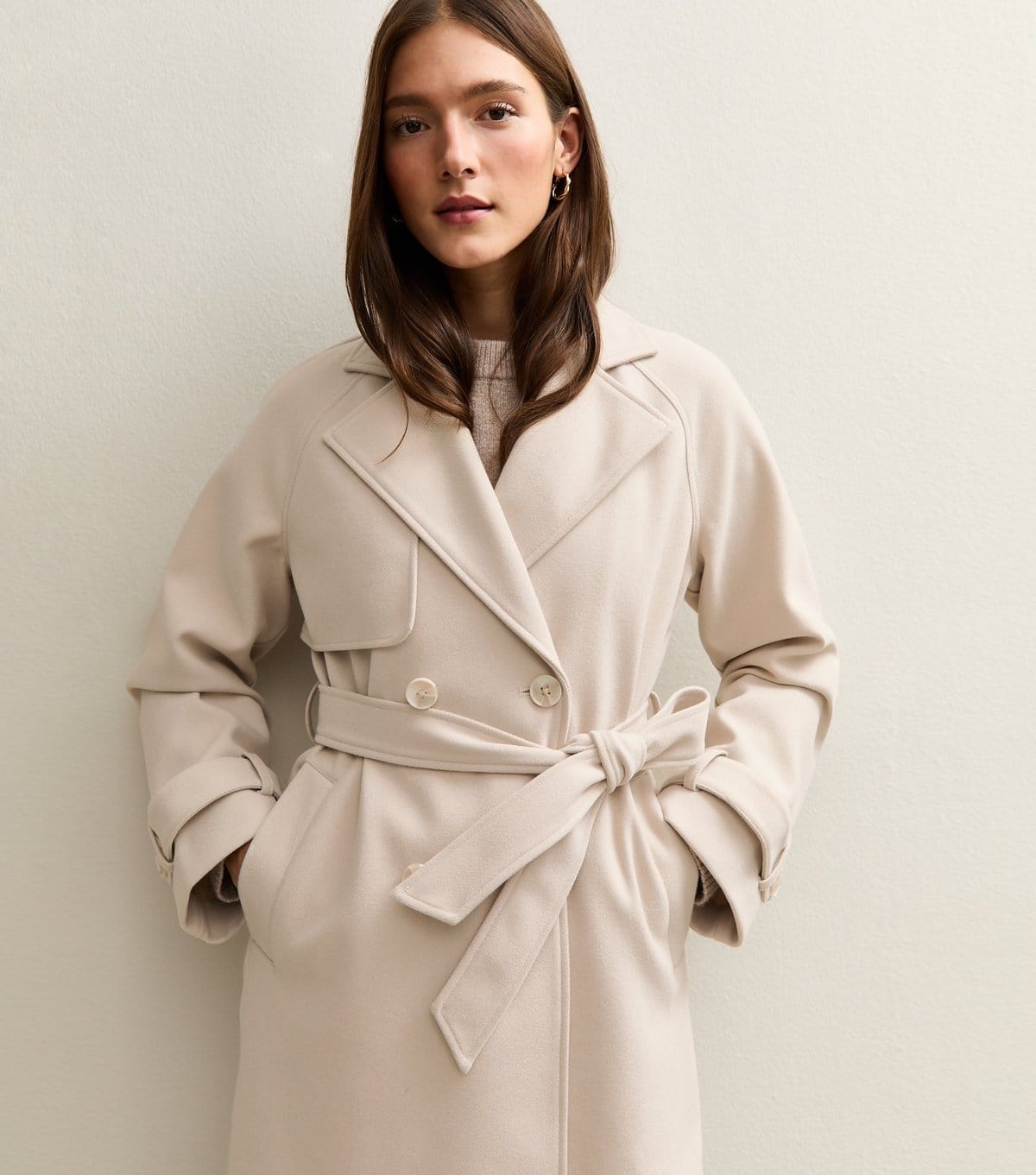 New Look Women's Off White Brushed Double Breasted Trench Coat New Look - 4