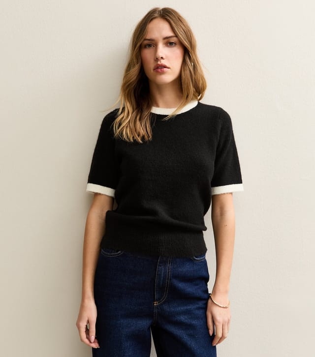 New Look Women's Black Knit Contrast Rib T-Shirt New Look - 3