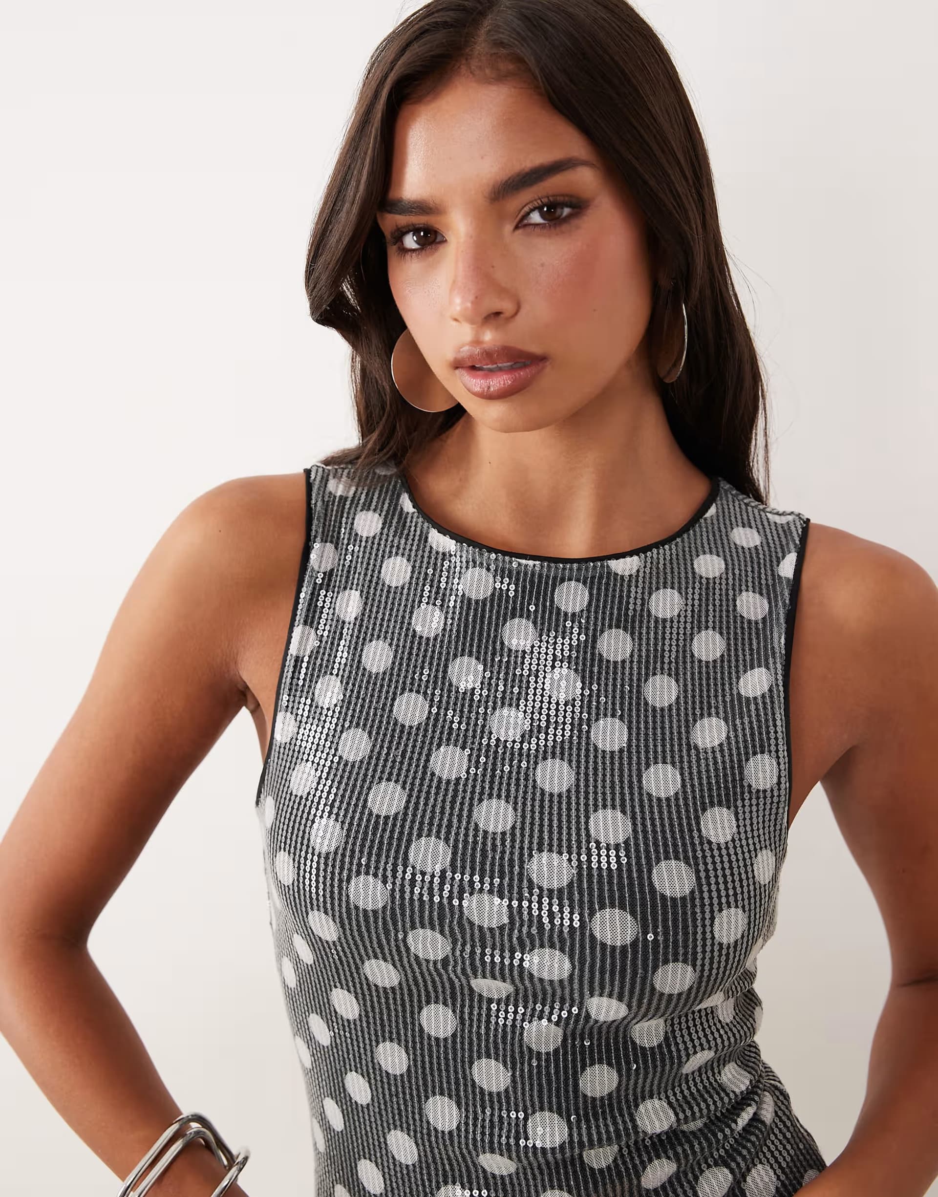 ASOS ASOS DESIGN co-ord sequin tank top in black and white spot print