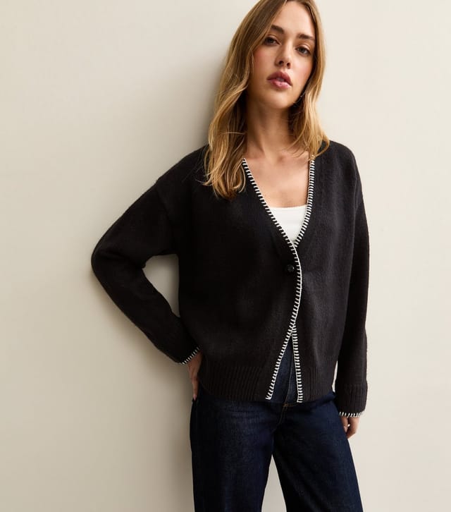 New Look Women's Black Blanket Stitch Trim Knitted Cardigan New Look - 2