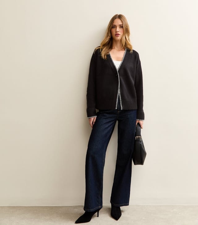 New Look Women's Black Blanket Stitch Trim Knitted Cardigan New Look - 3