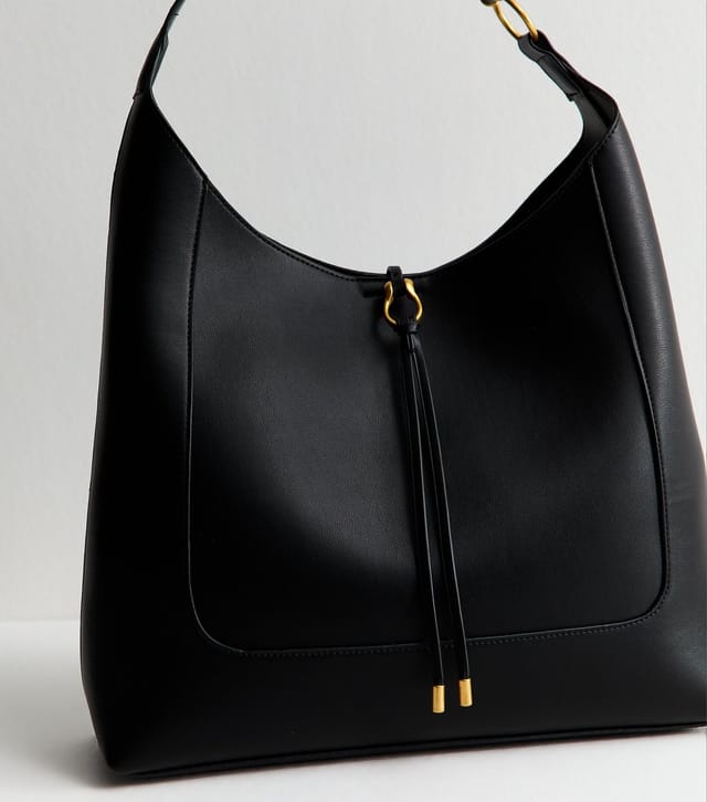 New Look Black Faux Leather Tassel Hobo Tote Bag Vegan New Look - 3