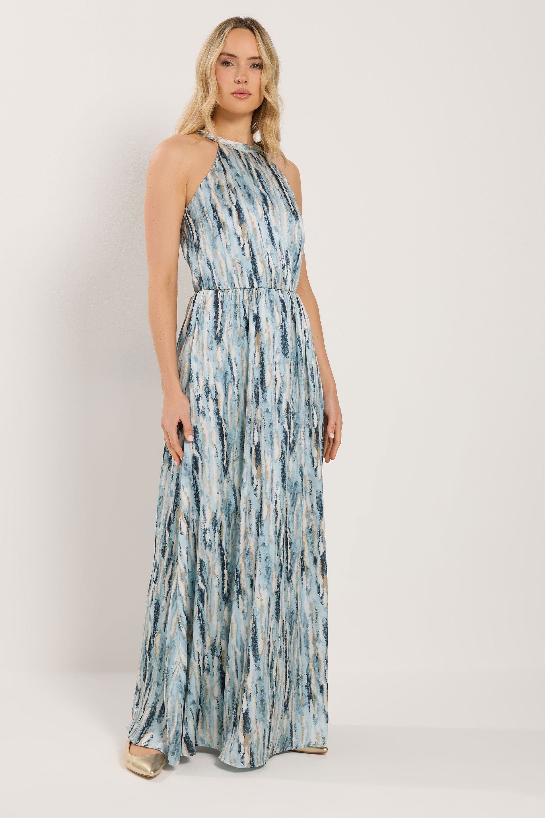 Long Tall Sally Long Tall Sally Women's Tall Satin Halter Neck Dress in Aqua - 3