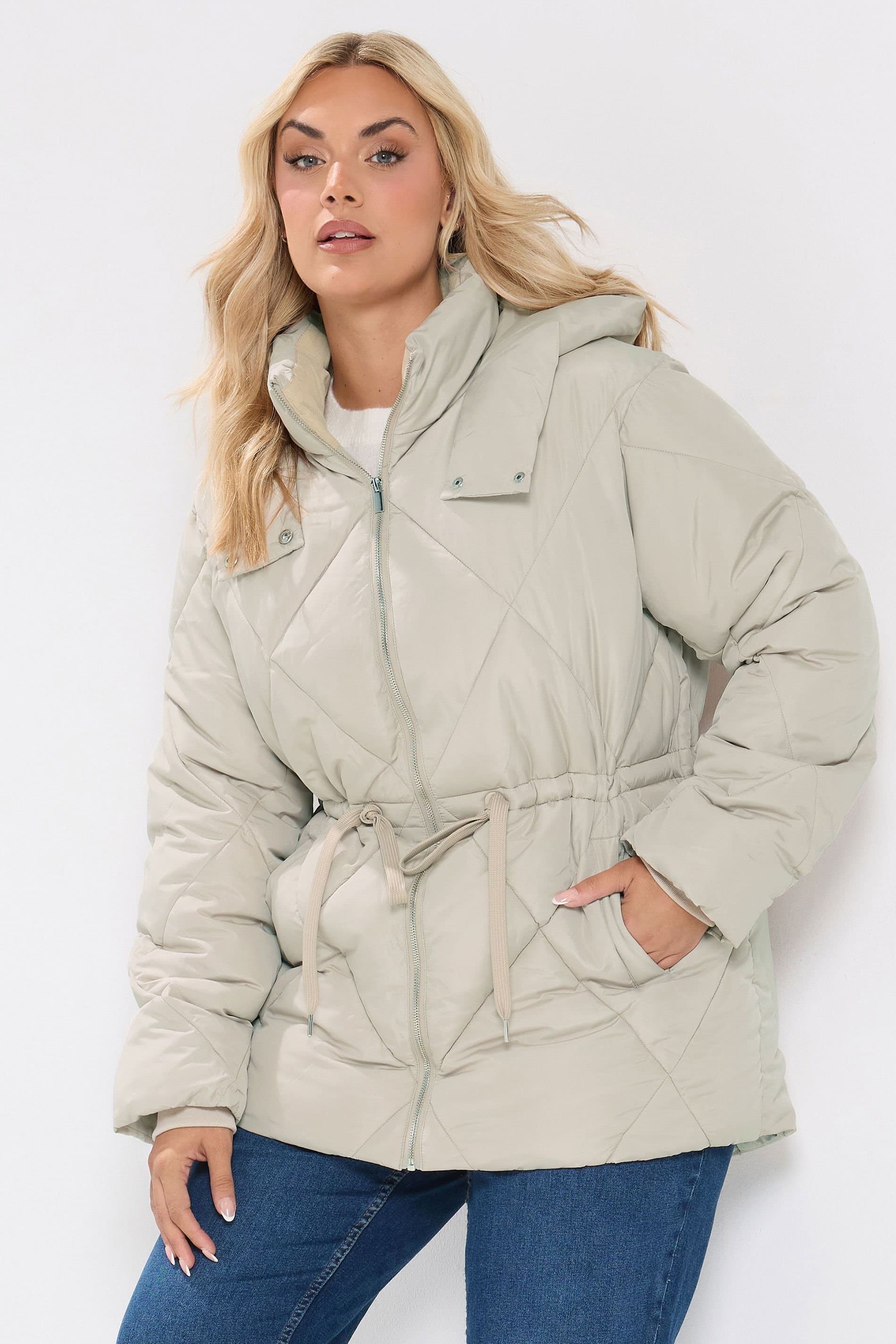 Yours Yours Women's Diamond Quilted Puffer Coat in Ivory