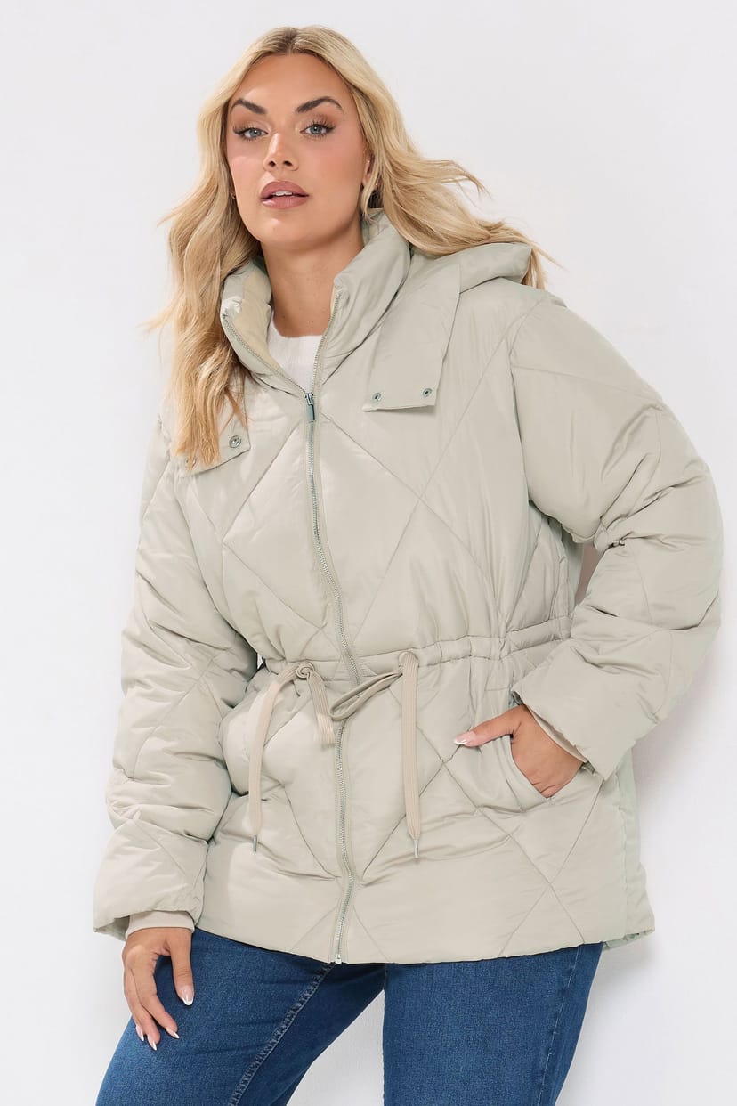 Yours Yours Women's Diamond Quilted Puffer Coat in Ivory - 1