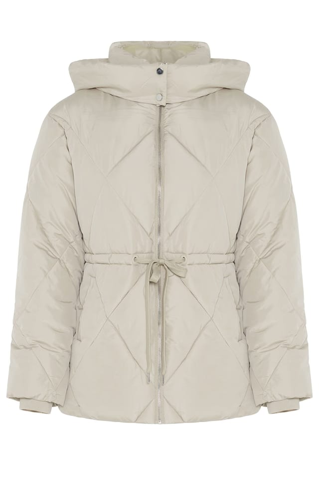 Yours Yours Women's Diamond Quilted Puffer Coat in Ivory - 3