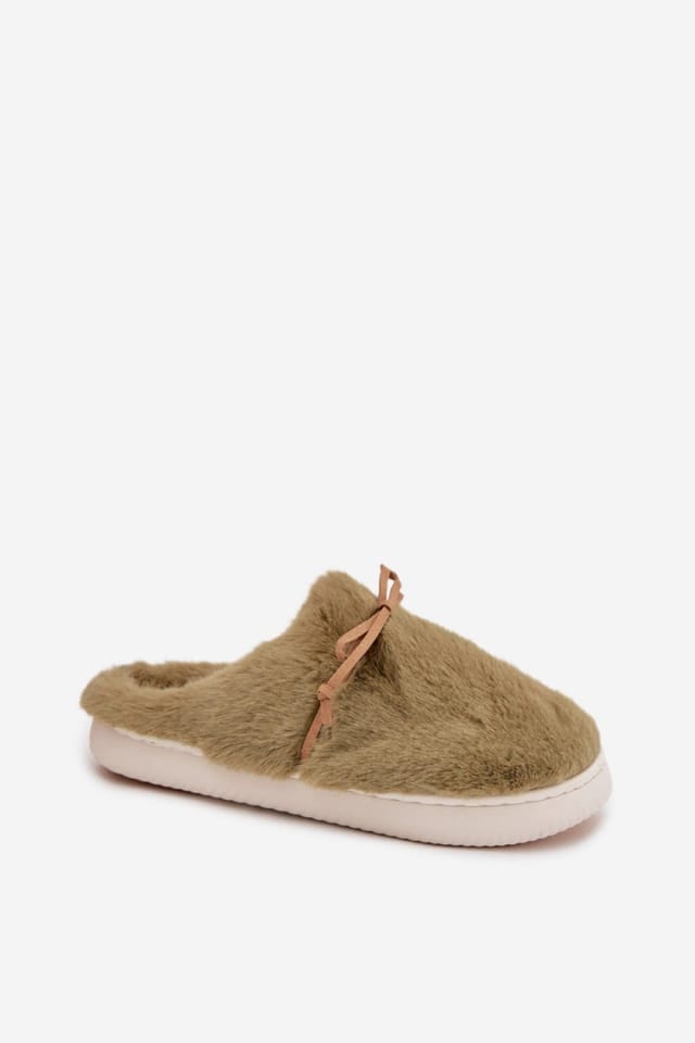 Love Lace Love Lace Women's Fur Bow Front Slip On Slippers Cozy Warm Soft Insole For Home in Green - 2