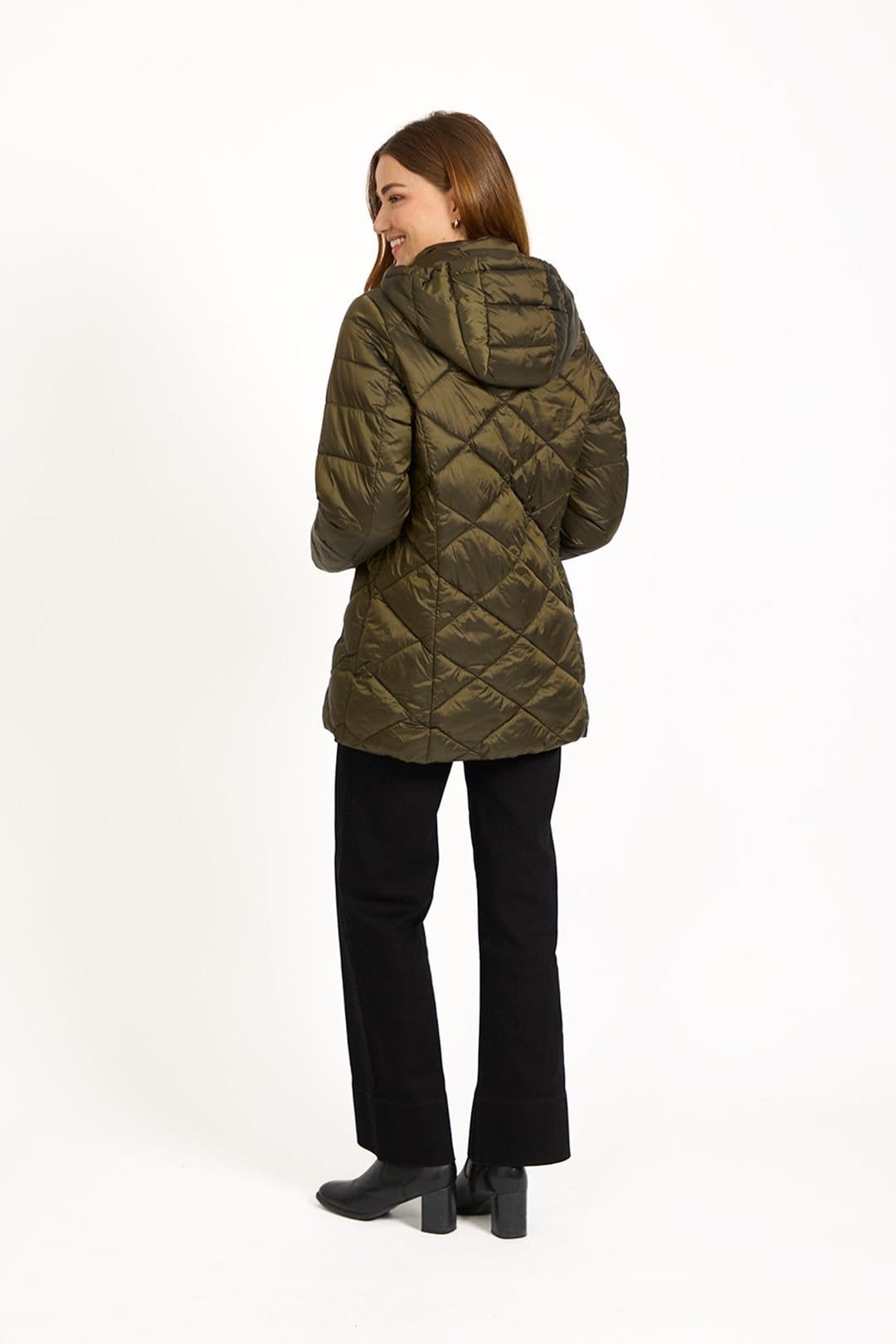 Mudflower Mudflower Women's Diamond Quilted Jacket With Adjustable Hood in Khaki - 4