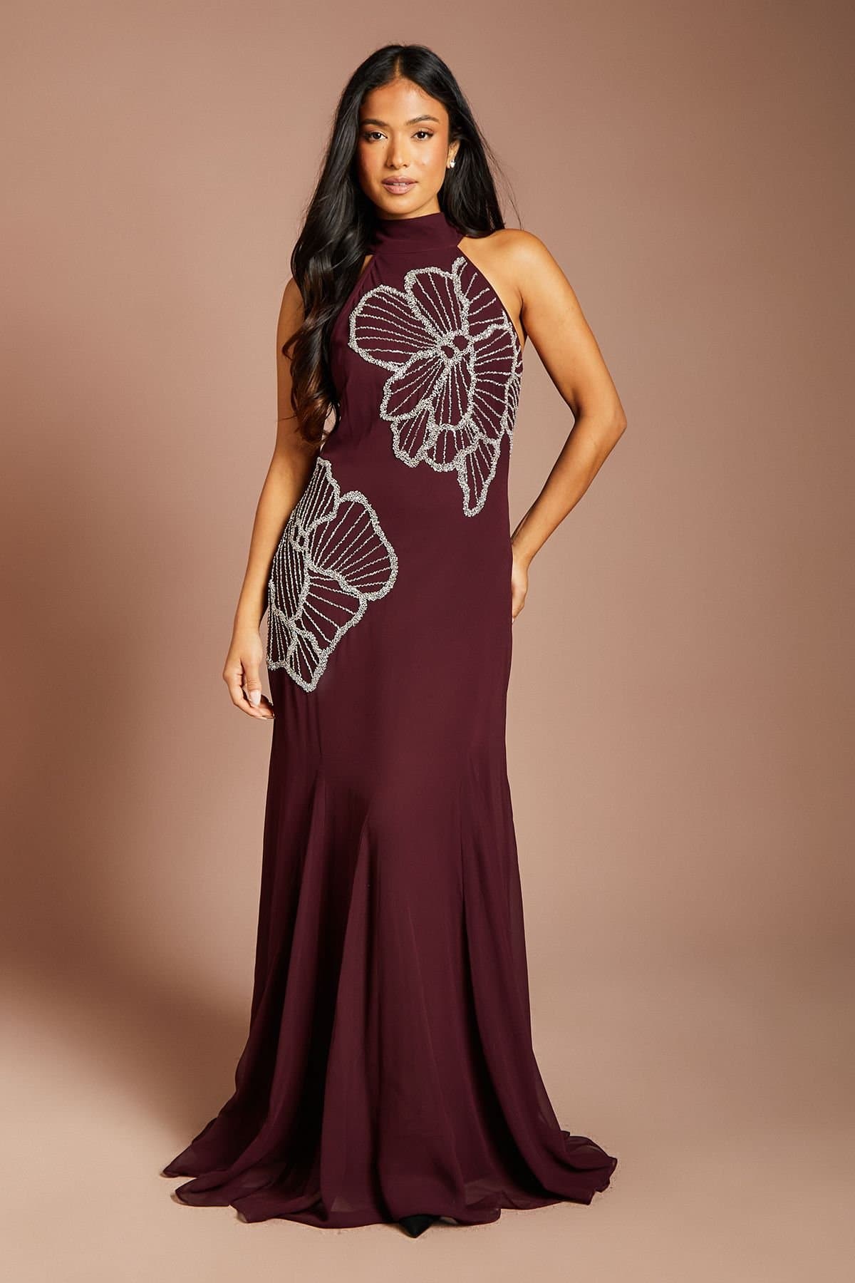 Coast Coast Women's Petite Embellished Maxi Dress With Godet Pleats in Fig