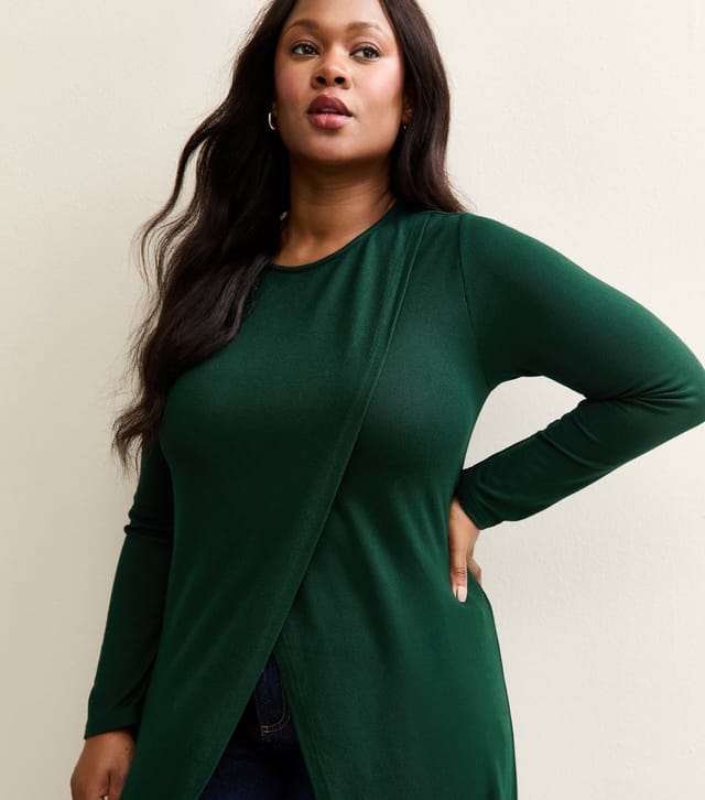 New Look Women's Plus Size Dark Green Soft Touch Longline Wrap Top Curves New Look - 3