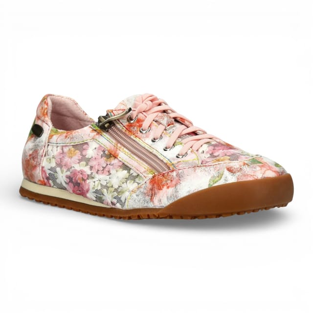 laura vita Laura Vita Women's Floral Leather Trainers Zip Sneaker Shoes - Tivanao-05 in Pink - 2
