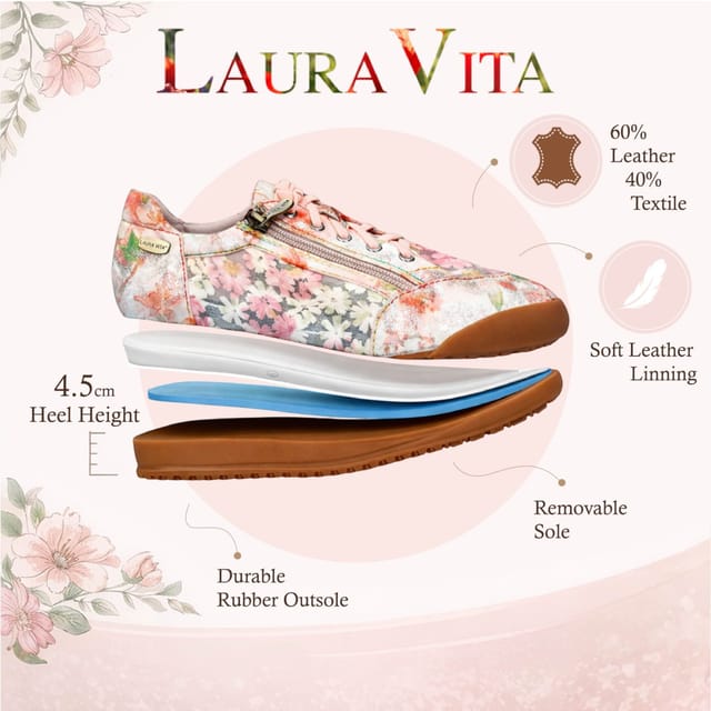 laura vita Laura Vita Women's Floral Leather Trainers Zip Sneaker Shoes - Tivanao-05 in Pink - 3