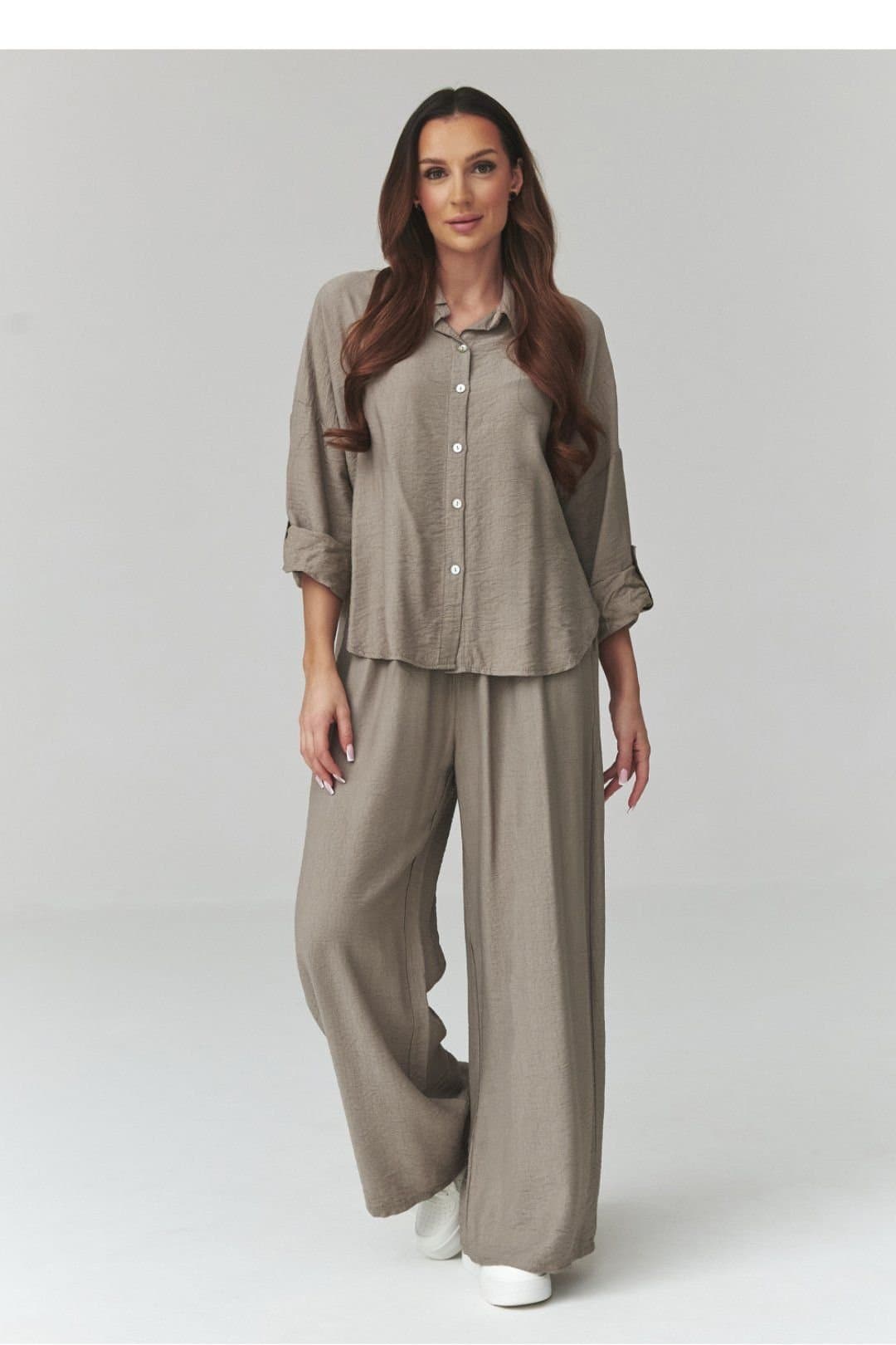 Love Lace Love Lace Women's Italian Breathable Shirt & Wide Pants Set in Brown